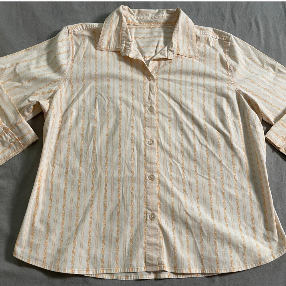 Vtg. 50s style cotton White and Orange Floral Button up - Picture 1 of 7